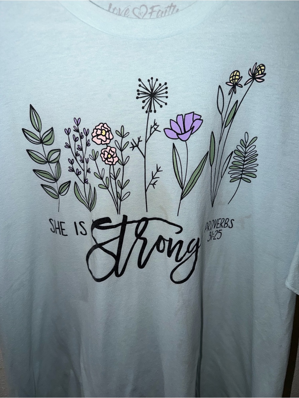 Love & Faith Light Blue 'She Is Strong' Floral Tee